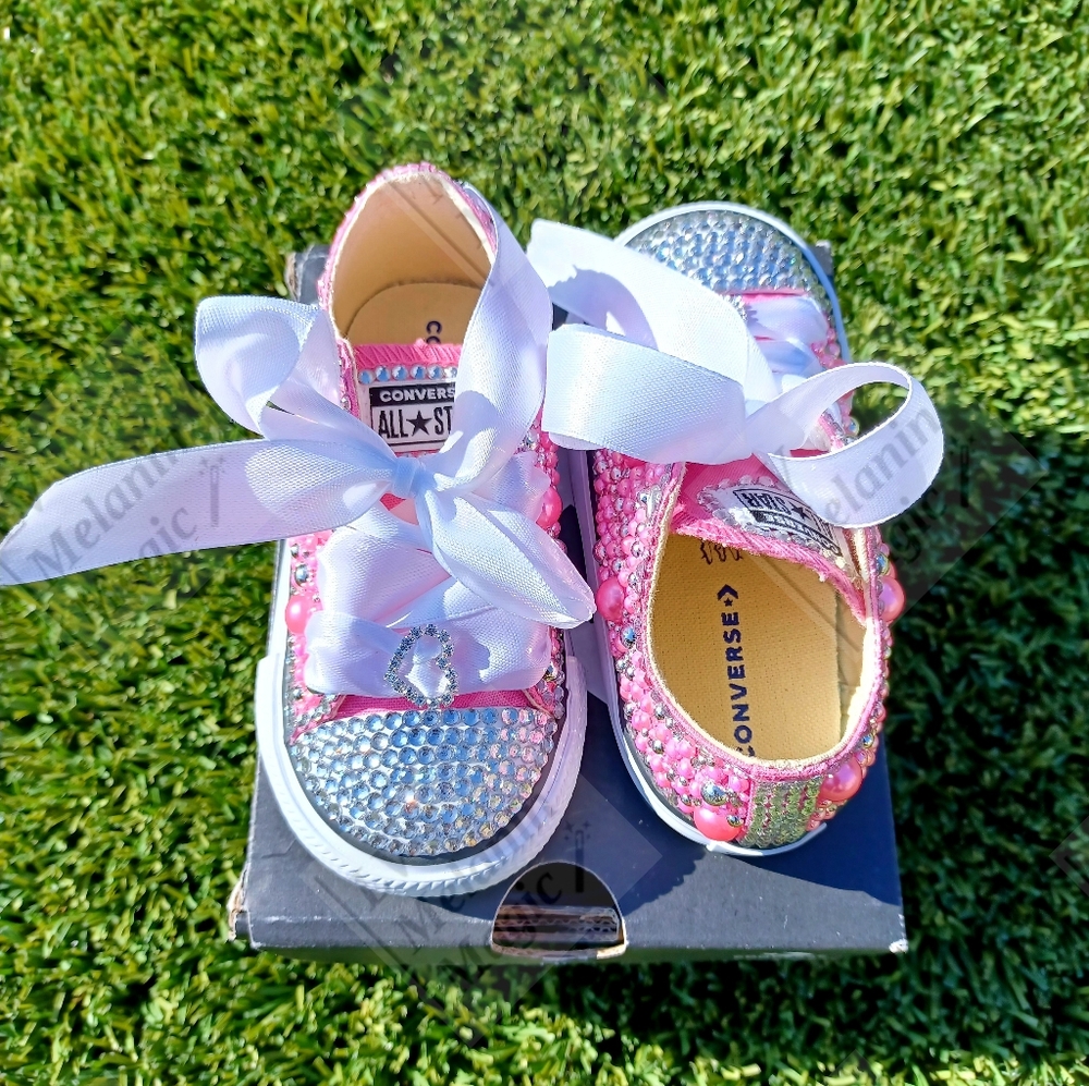 NEW Pink CUSTOM Bling CONVERSE - Toddler shoes (other colors & sizes by Request) - Picture 6 of 12